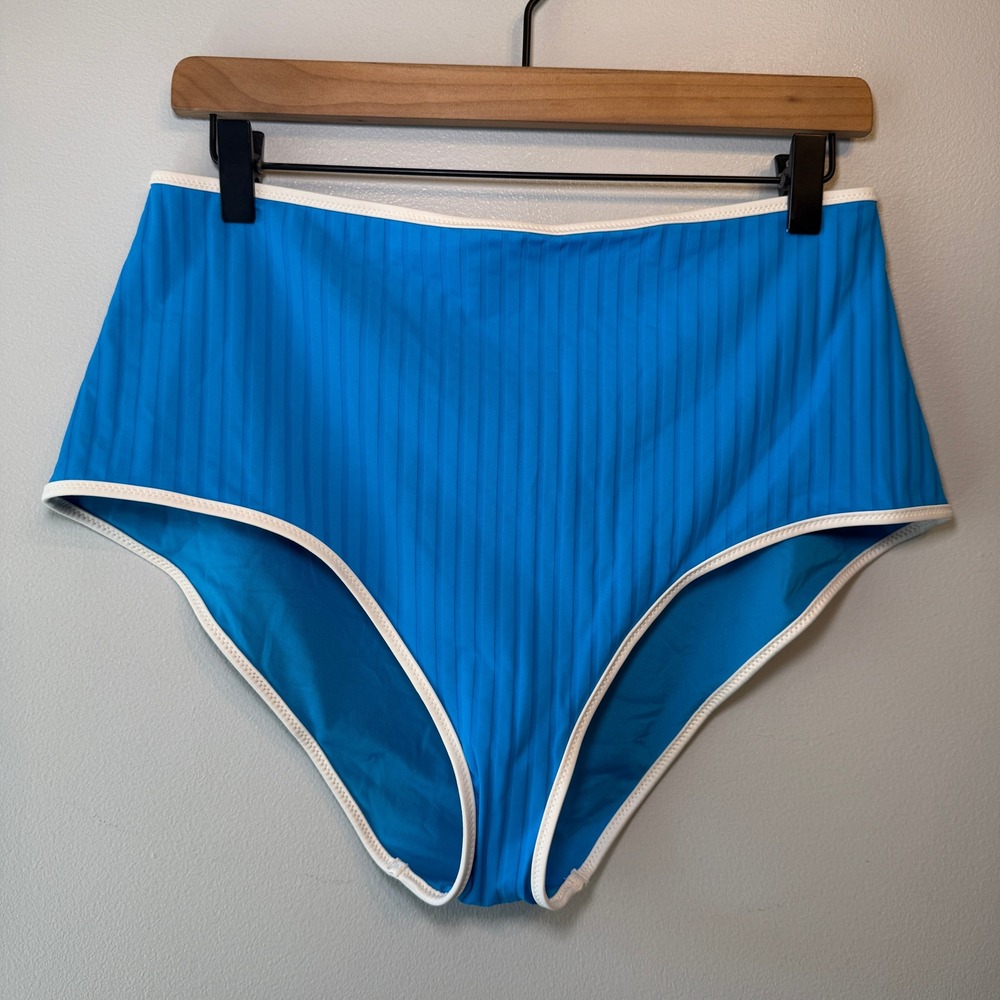 Aerie Wide Rib High Waisted Bikini Bottom Full Coverage Elite Blue X-Large NWOT